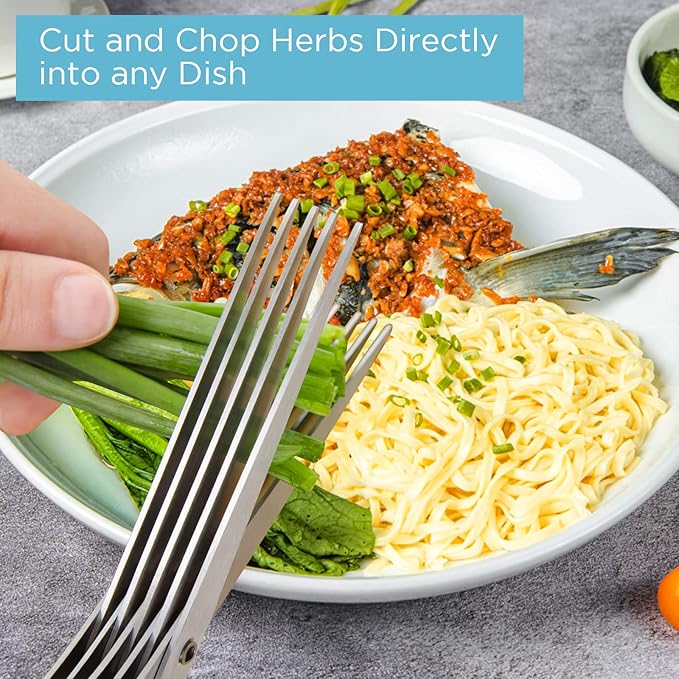 5 blade kitchen salad scissors,herbscissors,with 5 blades and cover, saladscissors for chopped salad,food scissors, with 5 blades and cover