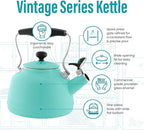 Chantal Tea Kettle, 1.7 QT, Vintage Series, Premium Enamel on Carbon Steel, Whistling, Even Heating & Quick Boil (Aqua)