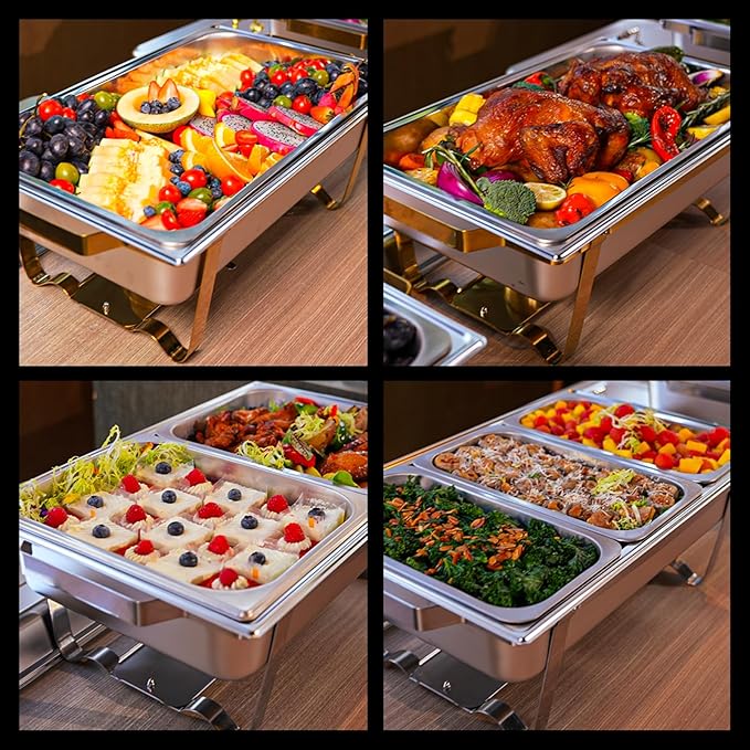 Chafing Dishes for Buffet 4 Pack, 9Qt Chafing Dish Buffet Set with Different Food Pans Combo, Food Warmers for Parties Buffet, Events & Weddings, Silver