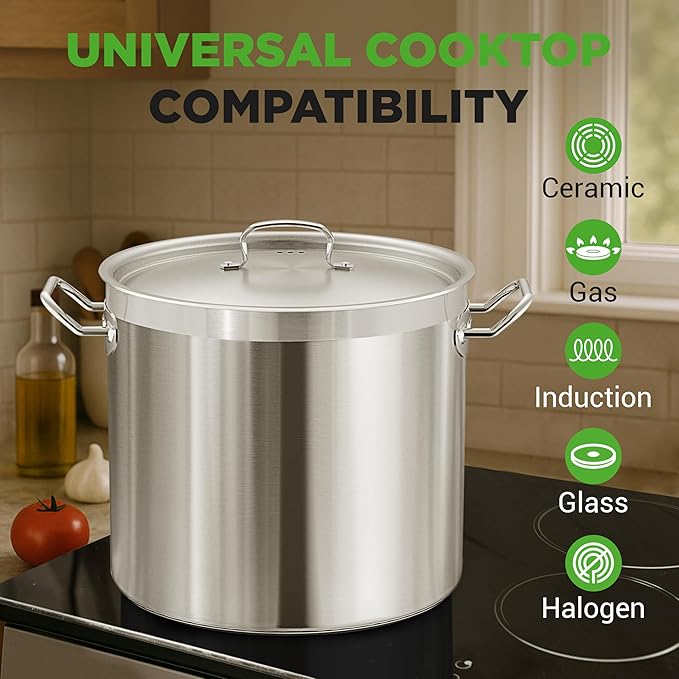 Nutrichef Stainless Steel Cookware Stockpot, 40 Quart Heavy Duty Induction Soup Pot With Stainless Steel Lid And Strong Riveted Handles, Even Heat Distribution, Compatible With Most Cooktops