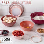 COOK WITH COLOR Mixing Bowls with Lids - 12 Piece Plastic Nesting Bowls Set includes 6 Prep Bowls and 6 Lids, Rhombus Design - Microwave Safe (Rose)