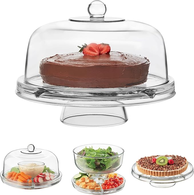Libbey Selene 6-in-1 Multiuse Glass Server, Punch Bowl, Chip and Dip Bowl, Cake Stand , Clear