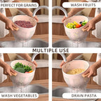 Metal Colander with Wood Handle and Stable Base, Powder Coated Steel Kitchen Strainer Basket for Draining Pasta, Vegetable and fruit(5.5quart,Pink)