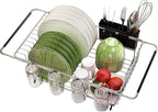 MAJALiS Sink Dish Drying Rack - Use for Countertops & in-Sinks & Over-Sink, Stainless Steel Dish Drainers for Kitchen Counter, Inside Sink Dish Dryer Racks, 10.4''W x 15.5''~23.5''L, Silver