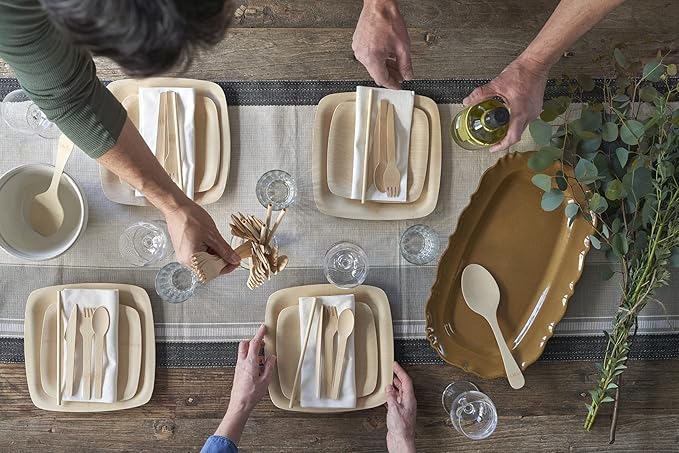 Bambu Pack of 8 - 11 Inch Disposable Bamboo Plates Square, Biodegradable Eco Friendly Products, Bamboo Disposable Plates for Events, Compostable Plate