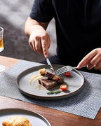 Famiware Mercury Plates and Bowls Sets, 18 Pieces Stoneware Dinnerware Sets, Dishes Set for 6, Microwave and Dishwasher Safe, Dark Grey