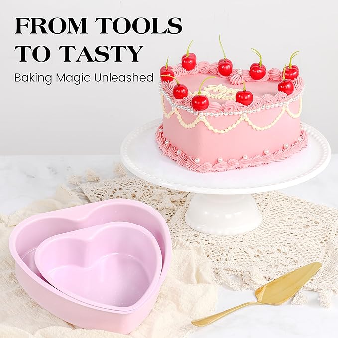 Heart Shaped Cake Pans 6 Inch 8 Inch Nonstick Cake Pan for Baking Stainless Steel Small large Heart Molds Set (Pink)