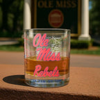 Greenline Goods – University of Mississippi Rebels College Whiskey Glasses (Set of 2), 10 oz – Full-Color Logo + Campus Map