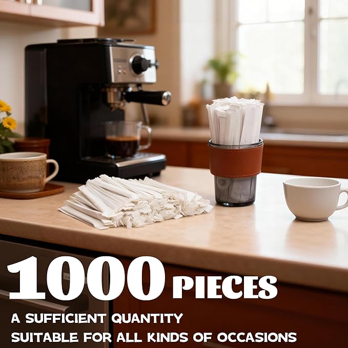 Coffee Stirrers 1000pcs Individually Wrapped Coffee Stirrers Wood - 5.5 Inch Disposable Wooden Stir Sticks for Coffee, Cocktail and Hot Drinks