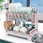 B-Land Dish Drying Rack, 2 Tier Dish Racks for Kitchen Counter, Large Dish Drying Rack with Drainboard & Utensil Holders, Rust-Proof Dish Drainers,Kitchen Organization