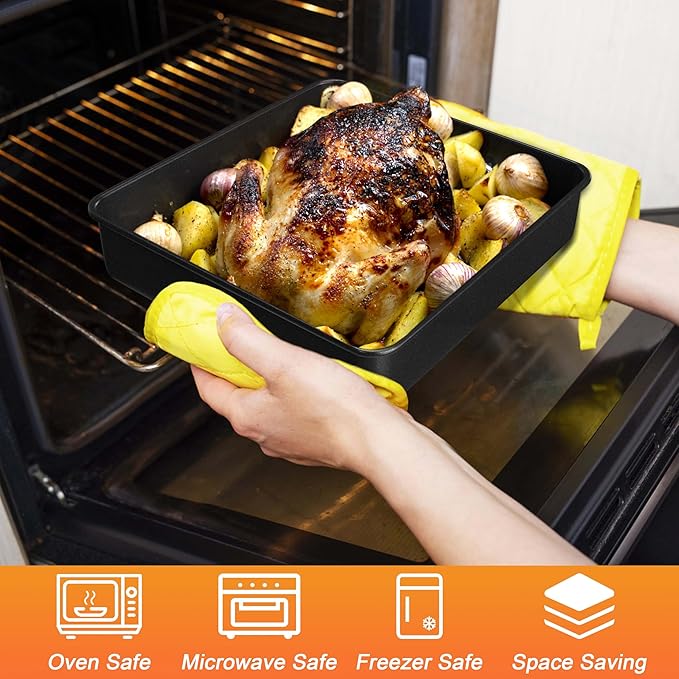 Herogo 9 x 9 Baking Pan Set of 2, Black Stainless Steel Square Cake Pan for Lasagna Brownies Casseroles Cakes, Non-Stick & Dishwasher Safe