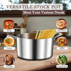 Herogo 7.3 Quart Stock Pot, 18/10 Stainless Steel Cooking Pot with Lid, 7.3 QT Pasta Stockpot with Handles, Tri-Ply Stockpot for Induction Gas Electric Stove, Dishwasher Safe