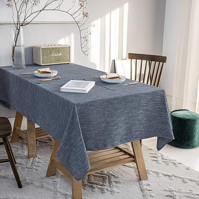 Waterproof Cotton Linen Tablecloths Rectangle Dining Table Cloth, Wipe Clean Indoor & Outdoor Table Cover for Buffet Party, Holiday Dinners and Banquets, Wrinkle Resistant（54"x102"） Navy