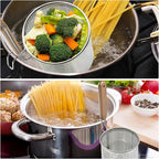 Stainless Steel Pasta Strainer, 2pcs Micro-Perforated Food Dumpling Noodle Strainer with Wood Handle Straining Noodles Pasta Baskets
