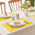 Romanstile Vinyl Placemats Set of 8-12 X 18 Inch - Heat Resistant Place Mats 100% Waterproof Oilproof Wipeable Reversible Faux Leather Table Mats for Kitchen/Dining/Party/Outdoor, Yellow