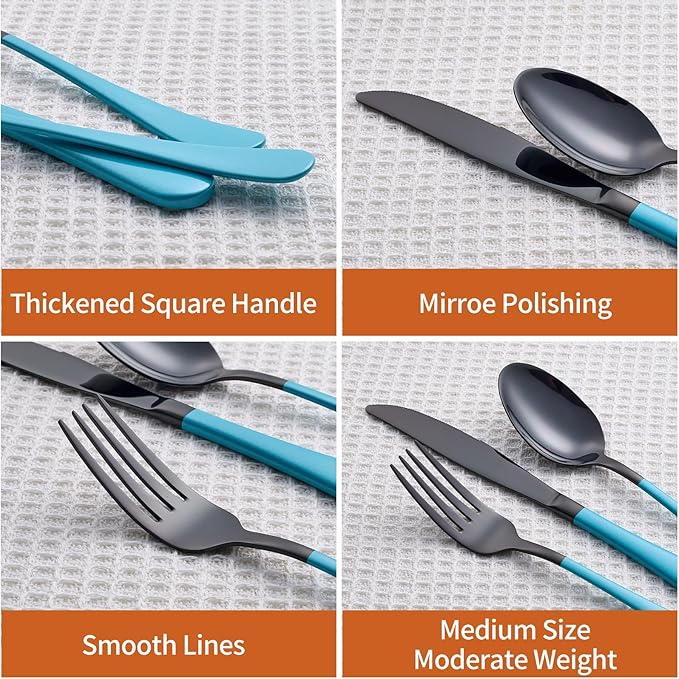 20 Piece Black Sky Blue 18/0 Flatware Utensil Set for 4, Include Dinner Knife,Dinner Forks,Dinner Spoons,Salad Forks,Teaspoons,Silverware Set for 4, Dishwasher Safe