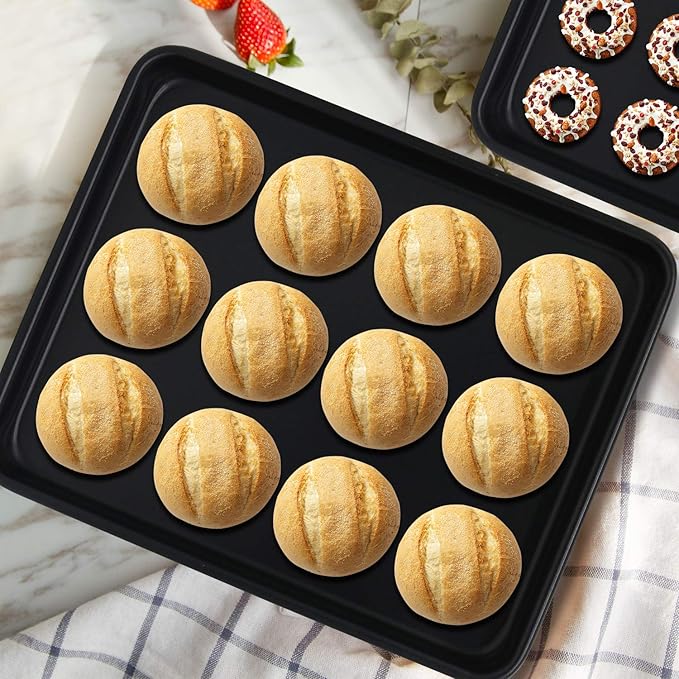 Toaster Oven Pans Set of 2, Shinsin 11-Inch Nonstick Baking Sheet Pans and Trays, 1/8 Thicker Replacement Small Baking Tray Accessories for Cookie, Non Toxic and Easy Clean and Diswasher Safe,Black