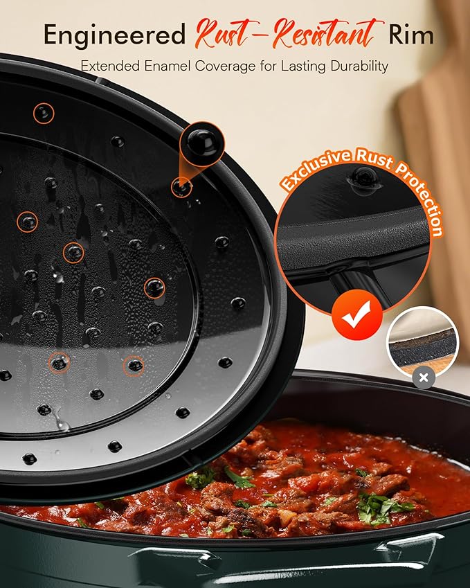 Nuwave 6QT Healthy Enameled Cast Iron Dutch Oven Pot with Lid, Heavy Duty 7-Layer Enamel, Enhanced Rust Protection, Dual Handles, Oven Safe to 500°F for Sourdough Bread Baking, Braise, Stew, Roast