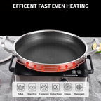 DELARLO 13 Inch Tri-Ply Stainless Steel Paella Pan with Lid Nonstick Frying Pan, Hybird Induction Large Skillets,Great for Paella Parties Indoors Outdoors,Heavy Duty Style