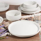 HaWare 16-Piece Plates and Bowls Set for 4, Stoneware Dinnerware Sets with Pasta Bowl, Dishes Set for Home Restaurant, Speckled Milky White