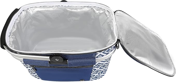ALLCAMP Insulated Cooler Bag Portable Collapsible Picnic Basket Cooler with Sewn in Frame (Medium Rectangle Blue White)