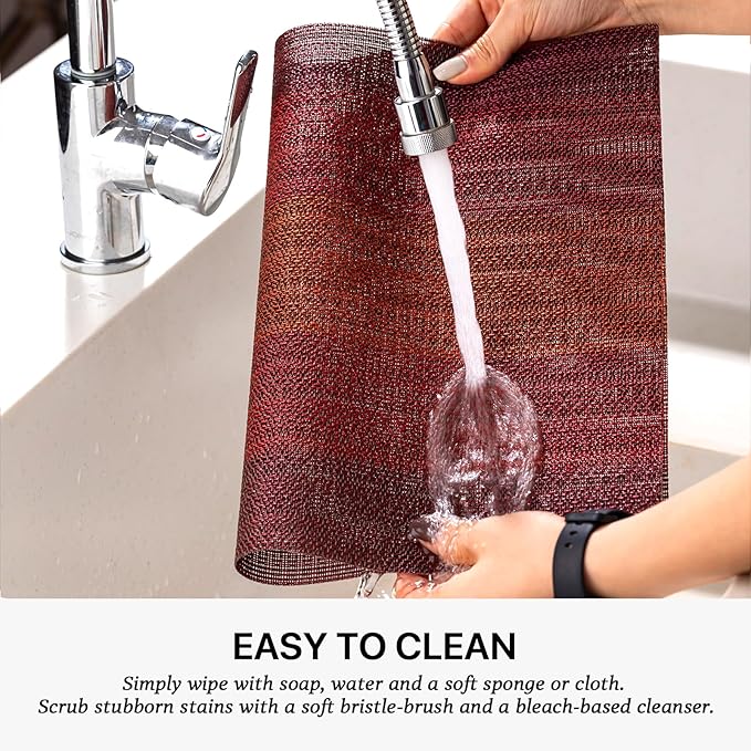 LEXMORE Placemats Set of 8 Vinyl/Plastic Woven Place Mats for Kitchen Table Indoor/Outdoor Washable Placemat Wipeable Dining Table Mats(Pomegranate Parade)