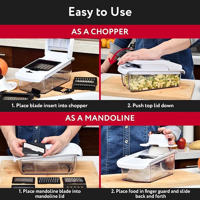 Fullstar Mandoline Slicer for Kitchen - Vegetable Chopper, Onion Potato Food Veggie Fruit Slicer and Cutter with Container, Kitchen Gadgets & Accessories, Home Essentials (All in 1, White)