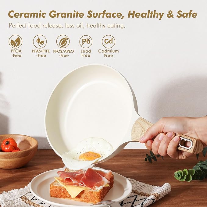 SENSARTE Ceramic Cookware Sets, Pots and Pans Set Non stick, 14-Piece Induction Cookware, Non toxic Healthy Non Stick Kitchen Cooking Set, with Frying Pans Set, PFAS PTFE PFOA PFOS Free