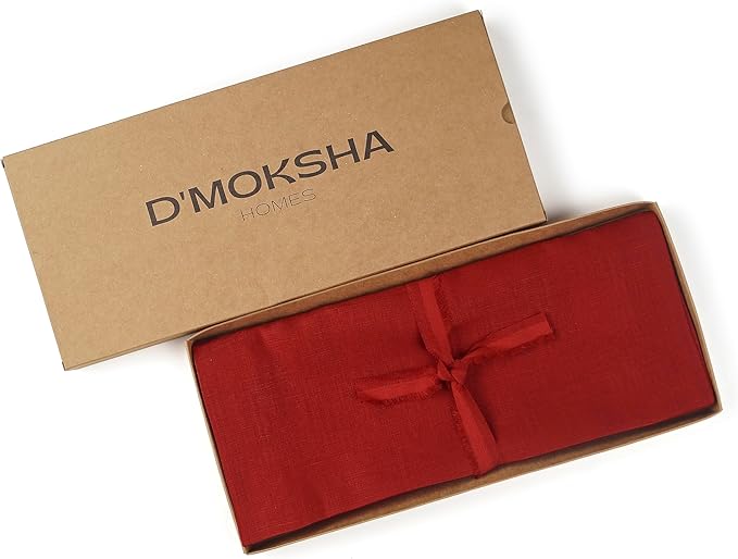 D'Moksha Homes Linen Red Table Runner 132 Inches Long - 100% Pure Linen Extra Long Table Runner 14 x 132 Inch for Summer, Fall and Halloween - Machine Washable