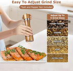 2 Pack Acacia Wood Salt and Pepper Grinder Set – 8” Manual Mills with Adjustable Ceramic Core, Stainless Steel, Tray, Spoon, Brush & Funnel – Rustic Wooden Gift Set for Kitchen or Table