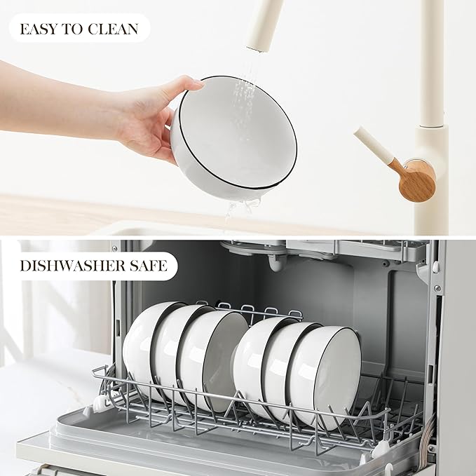 MALACASA Porcelain Soup Bowls, White Ceramic Cereal Bowls for Kitchen, Dishwasher and Microwave Safe, Series Regular 26Oz