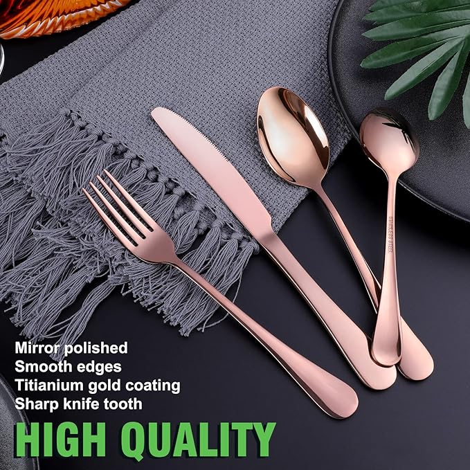 Copper/Rose Gold Silverware Set, OGORI 24-Piece Stainless Steel Flatware Set, Service of 6