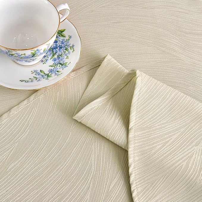 maxmill Jacquard Round Table Cloth Swirl Design Waterproof Antiwrinkle Heavy Weight Soft Tablecloths for Circular Table Cover and Kitchen Dinning Tabletop Round 70 Inch Beige