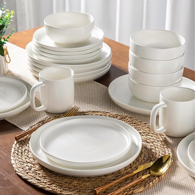 AmorArc Ceramic Dinnerware Sets, Wavy Rim Stoneware Plates and Bowls Sets, Highly Chip and Crack Resistant | Dishwasher & Microwave & Oven Safe Dishes set, Service for 6 (18pc)
