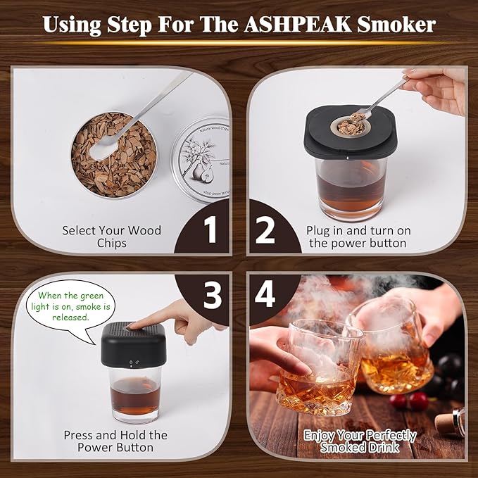 Electric Whiskey Smoker Kit - 12pcs Wood Chips, Cocktail Smoker Kit – Bourbon, Drink Smoker for Old Fashioned Smoker Gift for Men, Birthday, Anniversary, Husband, Boyfriend, Whisky Accessories