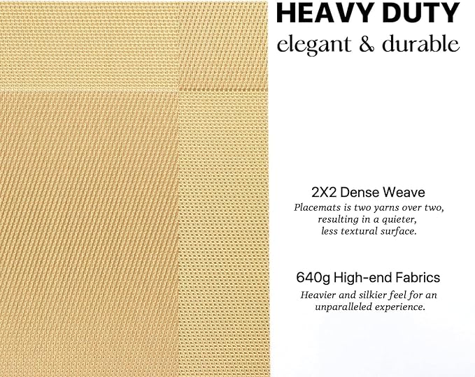 LEXMORE PlaceMats Set of 12 Vinyl/Plastic Woven Place Mats for Kitchen Table Indoor/Outdoor Washable PlaceMat Wipeable Dining Table Mats(Gold Cube)