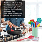 LIANYU 12-Piece Silicone Kitchen Cooking Utensils with Holder, Kitchen Tools Set Include Slotted Spatula Spoon Turner Ladle Tong Whisk, Dishwasher Safe, Multi Colored