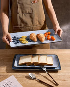 famiware Serving Platter, Rectangular 15.67/14.1/12.6inch Serving Dishes for Entertaining, Reactive Glaze, Stoneware Serving Trays for Party, Food, Turkey, Snack, Cheese, Ocean Series, Blue