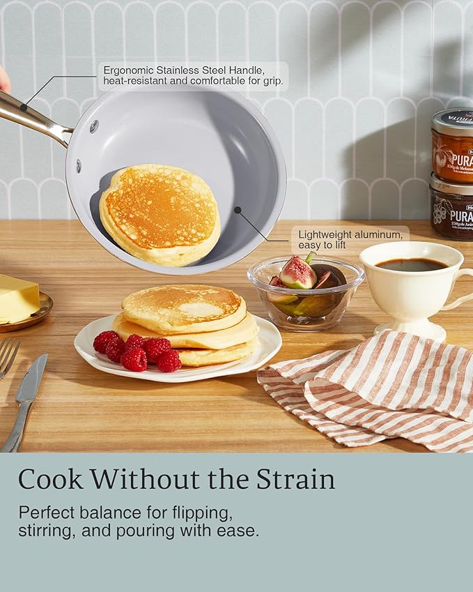 KITEXPERT Non Stick Frying Pans, Titanium Ceramic Skillet Set for Cooking, 8" 9.5" 11" Non Toxic Ceramic Pans with Stay Cool Handle, PFAS & PTFE & PFOA Free, Dishwasher and Oven Safe, Grey