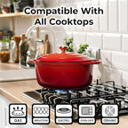 Zulay Kitchen 7.7 Quart Enameled Cast Iron Dutch Oven with Lid, Silicone Trivet & Heat Pad – Premium Durability & Oven Safe up to 500°F – Heavy Duty Cookware Perfect for Bread Baking, Stews, Braising & Roasting – Orange