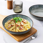 AmorArc 8.5'' Large Ceramic Pasta Bowls, 36oz Stoneware Pasta Serving Bowls Set of 4 for Kitchen, Wide Bowls for Pasta,Salad,Oatmeal, Microwave Safe, Reactive Glaze-Ocean