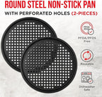 Non-Stick Pizza Pan 2 Pack, 13 Inch Round Carbon Steel Pizza Tray with Perforated Holes for Crispy Crust, PFOAPFOSPTFE Free, Dishwasher & Oven Safe Up To 450°F, Durable Nonstick White Marble Coating