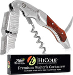 Hicoup Wine Opener - Professional Corkscrews for Wine Bottles w/Foil Cutter and Cap Remover - Manual Wine Key for Servers, Waiters, Bartenders and Home Use - Stainless Steel With Red Pear Wood Inlay