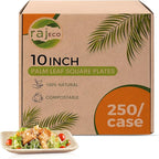 Raj Palm Leaf Plates Bulk [50-Pack] 10" Square Plates (5 CASES - 250 PACK) like Bamboo plates Disposable, Strong, Decorative Compostable Tableware for weddings, Lunch, Dinner, Birthday, Camping