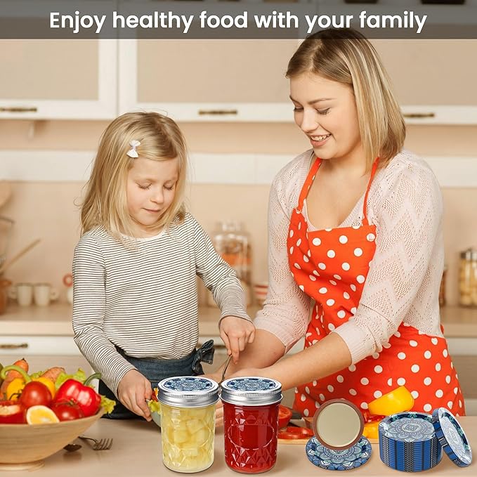 50Pcs Canning Lids Regular Mouth, Superb Canning Lids Not Easy to Rust Excellent Air Tightness, Thick Mason Jar Lids Prevent Warping - Food Grade Material (Blue Green)