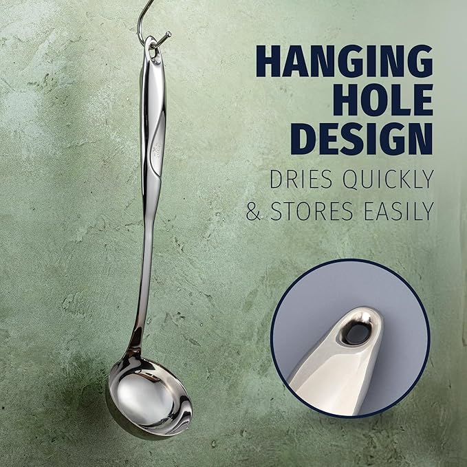 Zulay Kitchen Stainless Steel Soup Ladle – Lightweight, Strong & Durable Metal Ladle – Easy to Use, Comfortable Grip, Heat Resistant & Dishwasher Safe – Perfect for Home Cooks & Chefs (13")