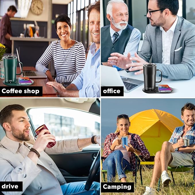 Smart Self Heating Coffee Mug 18 Oz Temperature Control Heated Coffee Mug App Controlled Warmer Mug 5-10 Hour LED Display Keep Coffee Hot All Day Fast Wireless Charger Base Iron Black