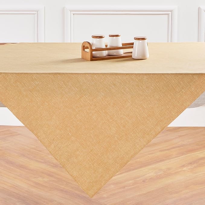 Solino Home Linen Cloth Tablecloth 52 x 52 Inch - 100% Pure Linen Golden Nugget Square Tablecloth - Athena, Machine Washable Table Throw for Summer, Fall, Autumn