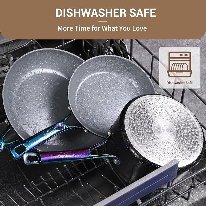 Ammeloo 17 Pcs Ceramic Cookware Set, Induction Pots and Pans Set Non Stick, Premium Colored Stay Cool Handle, Non Toxic PFOA PFOS Free, Oven Safe & Compatible with All Stovetops, Black