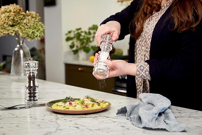 Cole & Mason London Refillable Spice Mill - Kitchen & Home Accessory - Table Black Pepper Grinder - Pepper Mill with Carbon Steel Mechanism - 7", Acrylic
